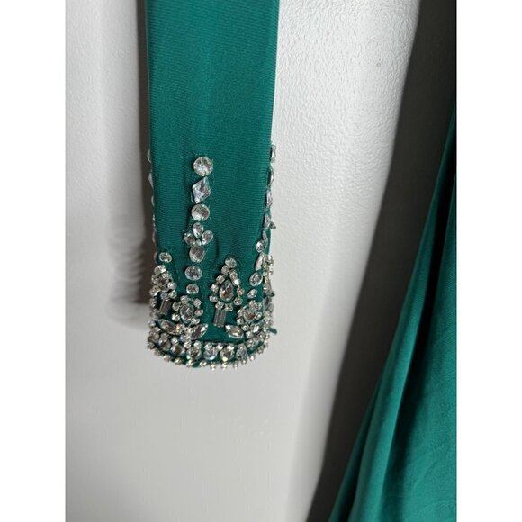 MAC DUGGAL Maxi Gown Dress Green Beaded Cuff Off Shoulder Jersey Stretch Size 4 - Picture 6 of 8